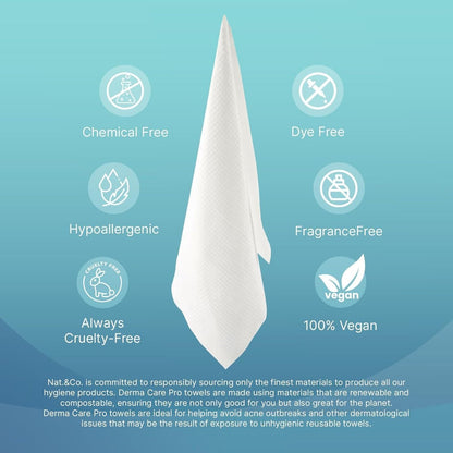 Nat.&Co. Derma Care Pro 100 % USDA zertifizierte biobasierte Materialien – Professionelle extragroße Gesichtstücher, Make-up-Entferner, Reinigungstücher für empfindliche und saubere Haut – 50 Stück