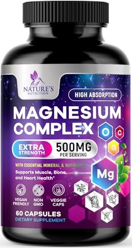 Magnesium Komplex Supplement – 500 mg pro Portion – 4-in-1 Hochdosiertes Chelat-Magnesium mit Glycinat, Malat, Citrat & Oxid – Vegane Kapseln – Hergestellt in den USA – 60 Kapseln
