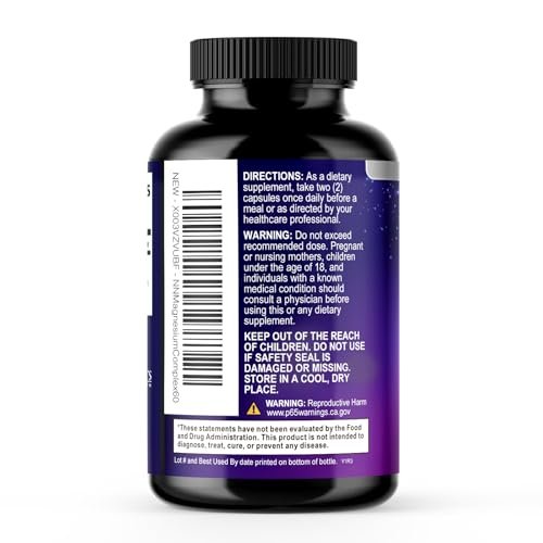 Magnesium Komplex Supplement – 500 mg pro Portion – 4-in-1 Hochdosiertes Chelat-Magnesium mit Glycinat, Malat, Citrat & Oxid – Vegane Kapseln – Hergestellt in den USA – 60 Kapseln