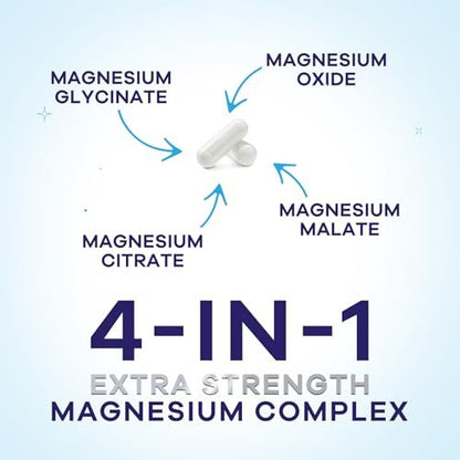 Magnesium Komplex Supplement – 500 mg pro Portion – 4-in-1 Hochdosiertes Chelat-Magnesium mit Glycinat, Malat, Citrat & Oxid – Vegane Kapseln – Hergestellt in den USA – 60 Kapseln