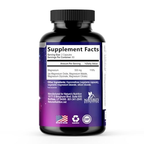 Magnesium Komplex Supplement – 500 mg Magnesium pro Portion – 4-in-1 Hochabsorbierender Blend – 100% cheliertes Magnesiumglycinat mit Malat, Citrat & Oxid – Vegan – In den USA abgefüllt – 120 Kapseln