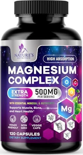 Magnesium Komplex Supplement – 500 mg Magnesium pro Portion – 4-in-1 Hochabsorbierender Blend – 100% cheliertes Magnesiumglycinat mit Malat, Citrat & Oxid – Vegan – In den USA abgefüllt – 120 Kapseln