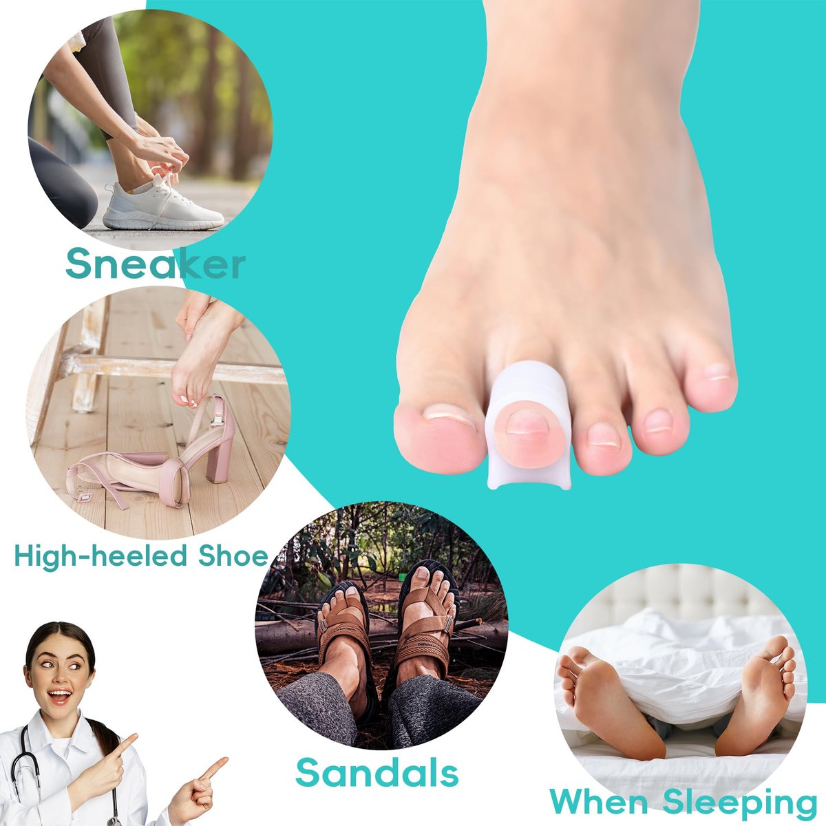 Byehambuni Hammer Toe Straightener, 6er-Pack Zehenkorrektor für Frauen, Gel-Zehenstrecker für gekrümmte, schiefe, gebogene, Krallen- und Hammerzehen für Damen und Herren, 3 verschiedene Größen (Weiß)