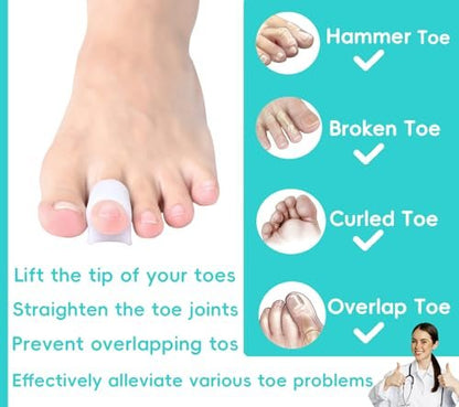 Byehambuni Hammer Toe Straightener, 6er-Pack Zehenkorrektor für Frauen, Gel-Zehenstrecker für gekrümmte, schiefe, gebogene, Krallen- und Hammerzehen für Damen und Herren, 3 verschiedene Größen (Weiß)