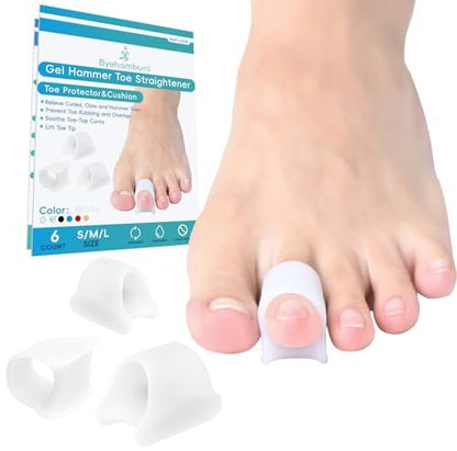 Byehambuni Hammer Toe Straightener, 6er-Pack Zehenkorrektor für Frauen, Gel-Zehenstrecker für gekrümmte, schiefe, gebogene, Krallen- und Hammerzehen für Damen und Herren, 3 verschiedene Größen (Weiß)