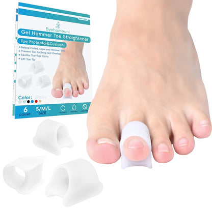 Byehambuni Hammer Toe Straightener, 6er-Pack Zehenkorrektor für Frauen, Gel-Zehenstrecker für gekrümmte, schiefe, gebogene, Krallen- und Hammerzehen für Damen und Herren, 3 verschiedene Größen (Weiß)