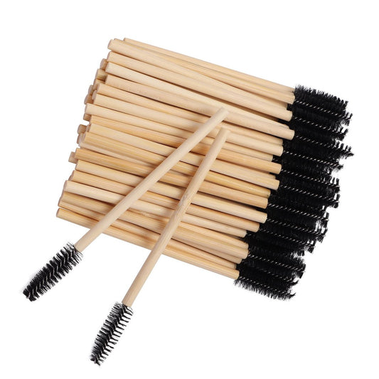 100 Stück Bambusgriff Wimpernbürste Einweg-Kamm Mascara-Stäbchen Wimpernverlängerungs-Applikator Augenbrauenbürste (Schwarz)