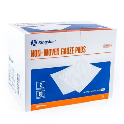 Kingstar Sterile Nonwoven Gauze Pads, 4"x 4" Wound Dressing, 60 Packs - 120 Pieces Superior Soft Sponge Pads, Higher Absorbent Gauze Compresses for Trauma or Post-Operative Wound Care