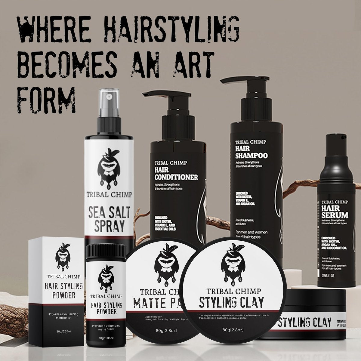 Tribal Chimp Haarstyling Clay – Starker Halt, Mattes Finish, Textur & Volumen für alle Haartypen, Zitrusduft, 80g
