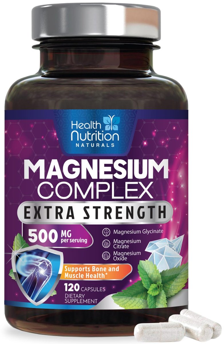 Magnesium Komplex 500mg pro Portion – Hochdosierte Magnesium-Kapseln mit maximaler Absorption für Muskel-, Nerven-, Knochen- und Herzgesundheit, Citrat-Komplex, glutenfrei, nicht-GVO – 120 Kapseln