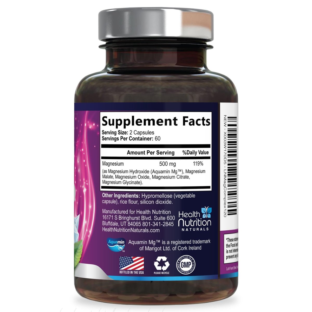 Magnesium Komplex 500mg pro Portion – Hochdosierte Magnesium-Kapseln mit maximaler Absorption für Muskel-, Nerven-, Knochen- und Herzgesundheit, Citrat-Komplex, glutenfrei, nicht-GVO – 120 Kapseln