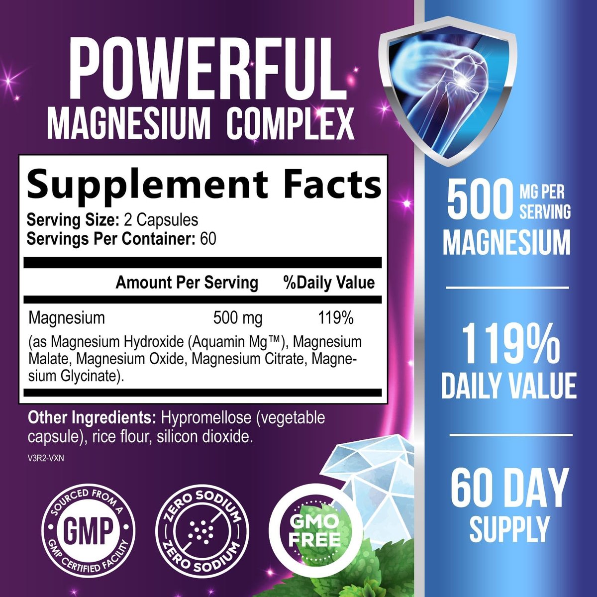 Magnesium Komplex 500mg pro Portion – Hochdosierte Magnesium-Kapseln mit maximaler Absorption für Muskel-, Nerven-, Knochen- und Herzgesundheit, Citrat-Komplex, glutenfrei, nicht-GVO – 120 Kapseln