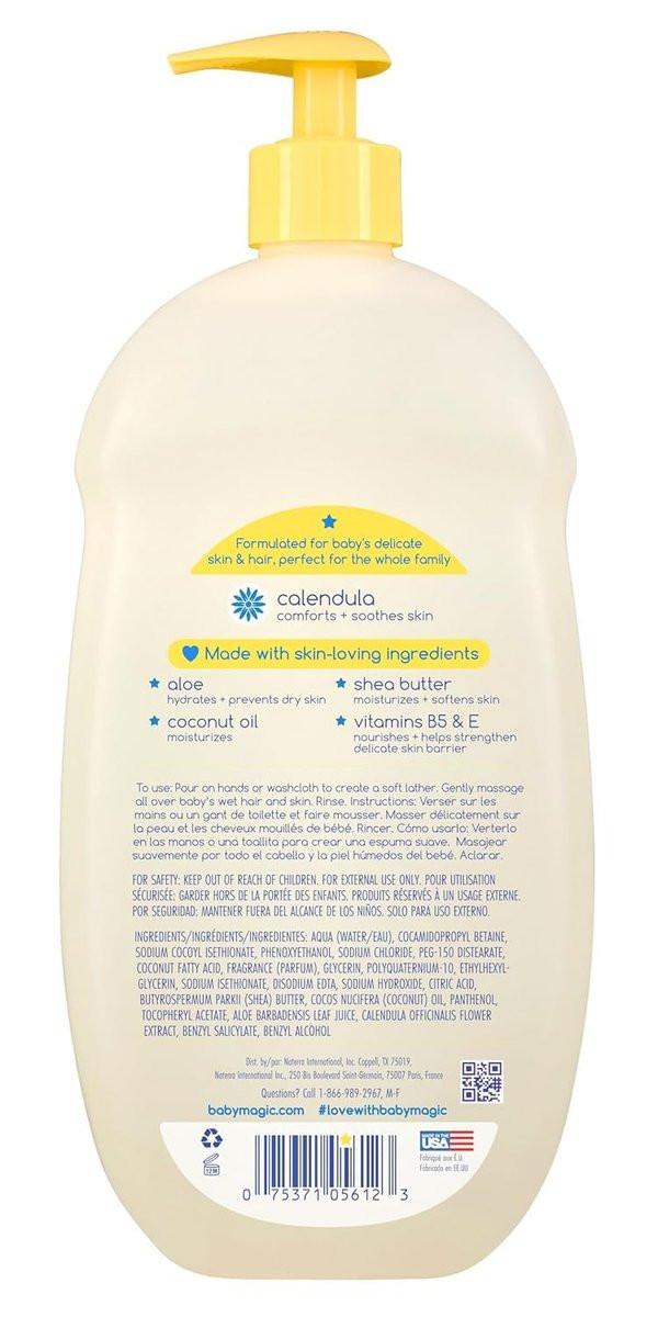 Baby Magic Feuchtigkeitsspendendes Haar- & Körperwaschgel Calendula & Kokosnuss, speziell für die empfindliche Babyhaut, Soft Powder Duft, Tränenfrei, Hypoallergen, Dermatologen empfohlen, 30 Fl Oz