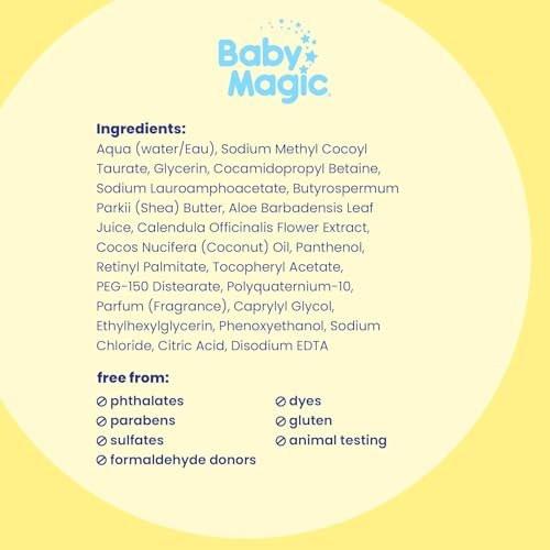 Baby Magic Feuchtigkeitsspendendes Haar- & Körperwaschgel Calendula & Kokosnuss, speziell für die empfindliche Babyhaut, Soft Powder Duft, Tränenfrei, Hypoallergen, Dermatologen empfohlen, 30 Fl Oz