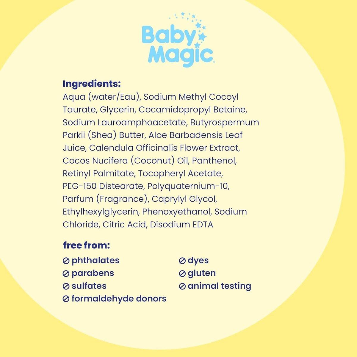 Baby Magic Feuchtigkeitsspendendes Haar- & Körperwaschgel Calendula & Kokosnuss, speziell für die empfindliche Babyhaut, Soft Powder Duft, Tränenfrei, Hypoallergen, Dermatologen empfohlen, 30 Fl Oz