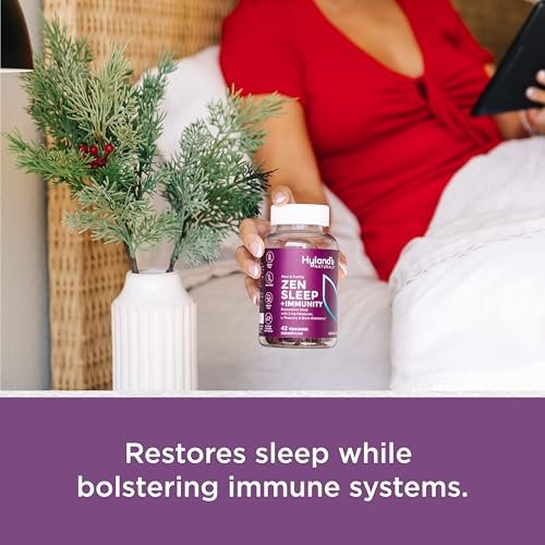 Hyland's Rest and Fortify Zen Schlafhilfe und Immununterstützung, 42 vegane Gummibärchen, mit Melatonin und L-Theanin für besseren Schlaf sowie Bio-Holunderbeere, Vitamin C und Zink