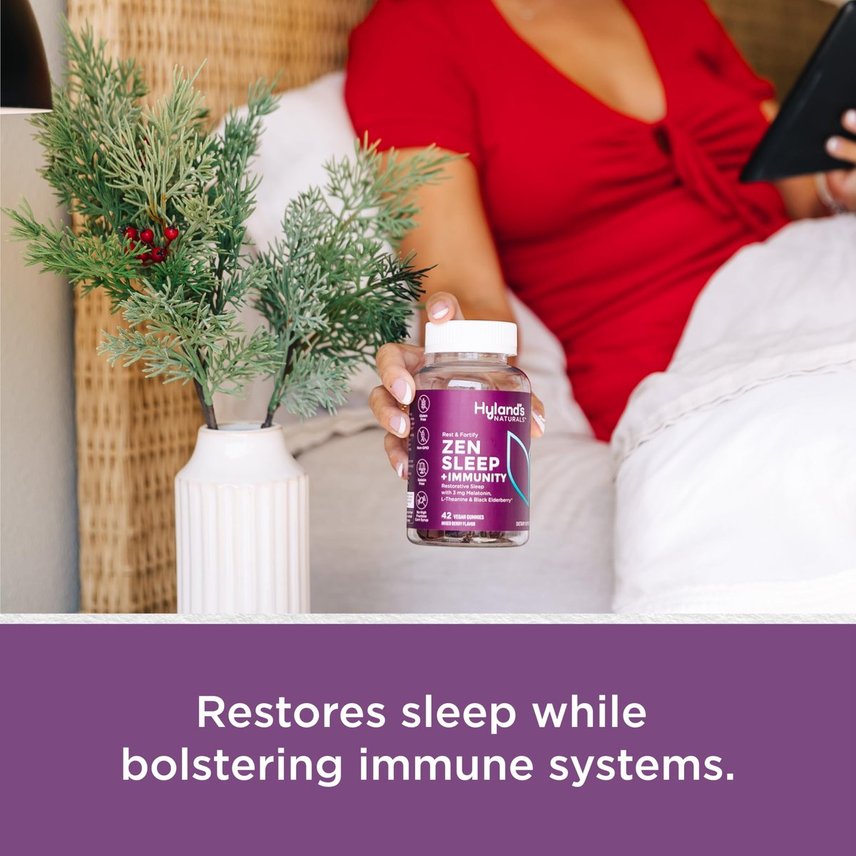 Hyland's Rest and Fortify Zen Schlafhilfe und Immununterstützung, 42 vegane Gummibärchen, mit Melatonin und L-Theanin für besseren Schlaf sowie Bio-Holunderbeere, Vitamin C und Zink