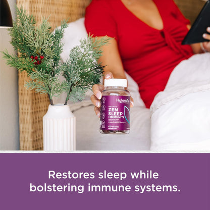 Hyland's Rest and Fortify Zen Schlafhilfe und Immununterstützung, 42 vegane Gummibärchen, mit Melatonin und L-Theanin für besseren Schlaf sowie Bio-Holunderbeere, Vitamin C und Zink
