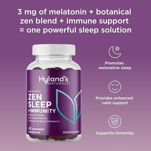 Hyland's Rest and Fortify Zen Schlafhilfe und Immununterstützung, 42 vegane Gummibärchen, mit Melatonin und L-Theanin für besseren Schlaf sowie Bio-Holunderbeere, Vitamin C und Zink
