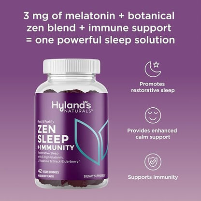 Hyland's Rest and Fortify Zen Schlafhilfe und Immununterstützung, 42 vegane Gummibärchen, mit Melatonin und L-Theanin für besseren Schlaf sowie Bio-Holunderbeere, Vitamin C und Zink