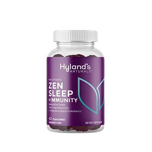 Hyland's Rest and Fortify Zen Schlafhilfe und Immununterstützung, 42 vegane Gummibärchen, mit Melatonin und L-Theanin für besseren Schlaf sowie Bio-Holunderbeere, Vitamin C und Zink