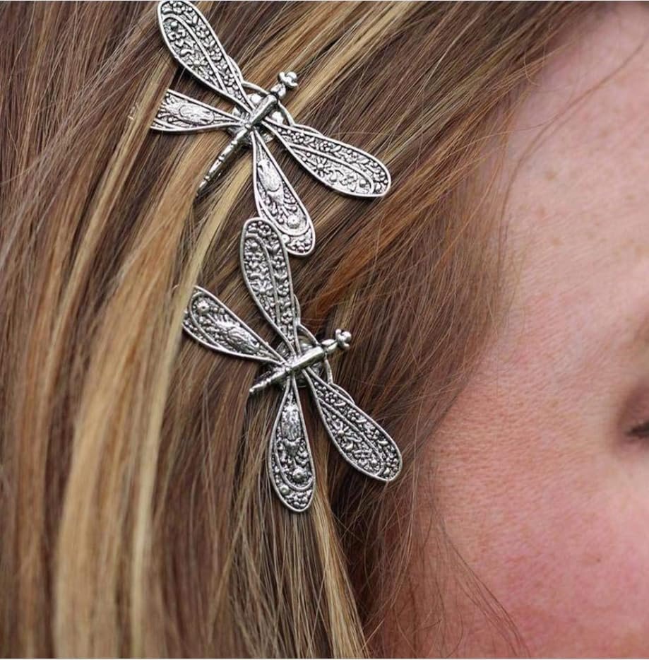 Libellula-Haarclip aus Metall – Antike Hochzeits-Haarnadel für Brautfrisuren – Retro-Stiel-Haaraccessoire für Frauen und Mädchen (Silber, 1 Stück)