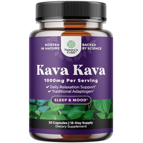 Natures Craft Kava Kava Wurzelextrakt 1000mg pro Portion – Schnell wirkende pflanzliche Unterstützung für ausgeglichene Stimmung – Entspannungskapseln für Stressabbau & besseren Schlaf – 30 Kapseln