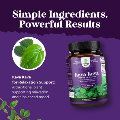 Natures Craft Kava Kava Wurzelextrakt 1000mg pro Portion – Schnell wirkende pflanzliche Unterstützung für ausgeglichene Stimmung – Entspannungskapseln für Stressabbau & besseren Schlaf – 30 Kapseln