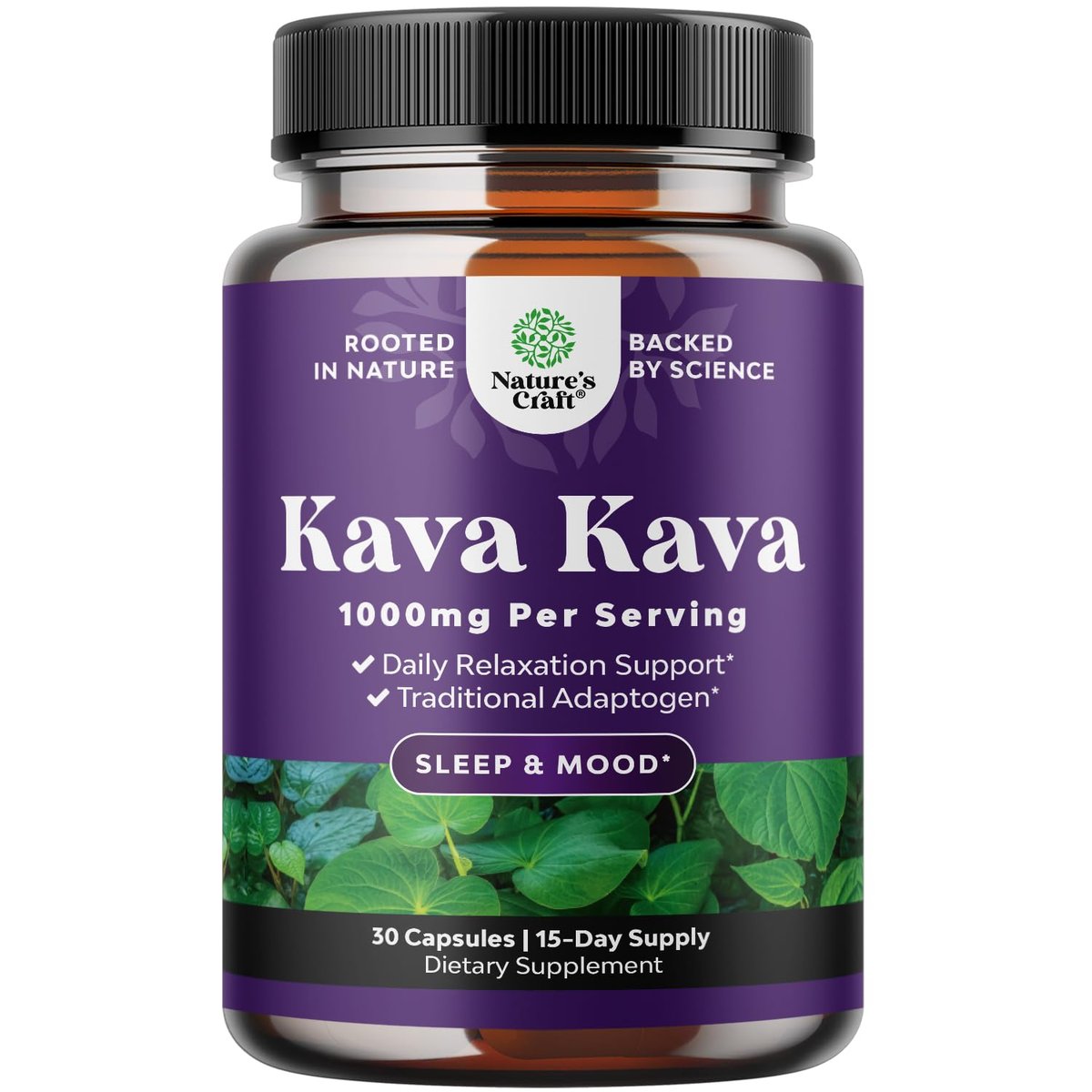 Natures Craft Kava Kava Wurzelextrakt 1000mg pro Portion – Schnell wirkende pflanzliche Unterstützung für ausgeglichene Stimmung – Entspannungskapseln für Stressabbau & besseren Schlaf – 30 Kapseln