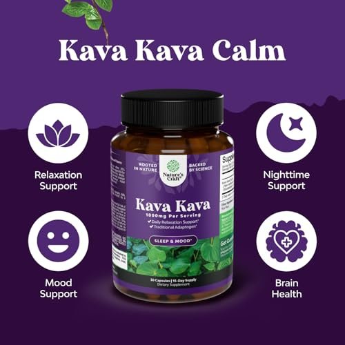 Natures Craft Kava Kava Wurzelextrakt 1000mg pro Portion – Schnell wirkende pflanzliche Unterstützung für ausgeglichene Stimmung – Entspannungskapseln für Stressabbau & besseren Schlaf – 30 Kapseln