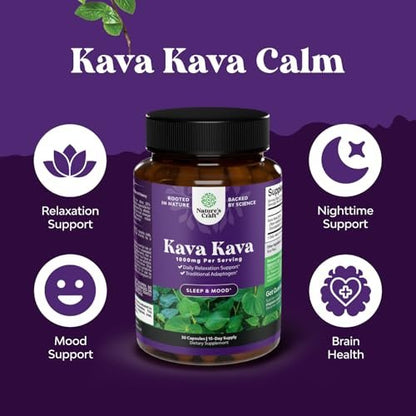 Natures Craft Kava Kava Wurzelextrakt 1000mg pro Portion – Schnell wirkende pflanzliche Unterstützung für ausgeglichene Stimmung – Entspannungskapseln für Stressabbau & besseren Schlaf – 30 Kapseln