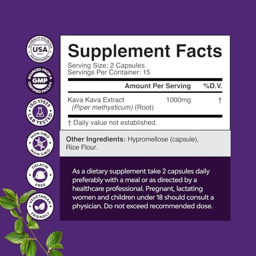 Natures Craft Kava Kava Wurzelextrakt 1000mg pro Portion – Schnell wirkende pflanzliche Unterstützung für ausgeglichene Stimmung – Entspannungskapseln für Stressabbau & besseren Schlaf – 30 Kapseln