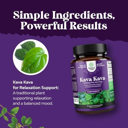 Natures Craft Kava Kava Wurzelextrakt 1000mg pro Portion – Schnell wirkende pflanzliche Unterstützung für ausgeglichene Stimmung – Entspannungskapseln für Stressabbau & besseren Schlaf – 30 Kapseln