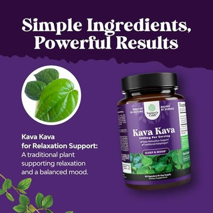 Natures Craft Kava Kava Wurzelextrakt 1000mg pro Portion – Schnell wirkende pflanzliche Unterstützung für ausgeglichene Stimmung – Entspannungskapseln für Stressabbau & besseren Schlaf – 30 Kapseln