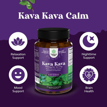 Natures Craft Kava Kava Wurzelextrakt 1000mg pro Portion – Schnell wirkende pflanzliche Unterstützung für ausgeglichene Stimmung – Entspannungskapseln für Stressabbau & besseren Schlaf – 30 Kapseln