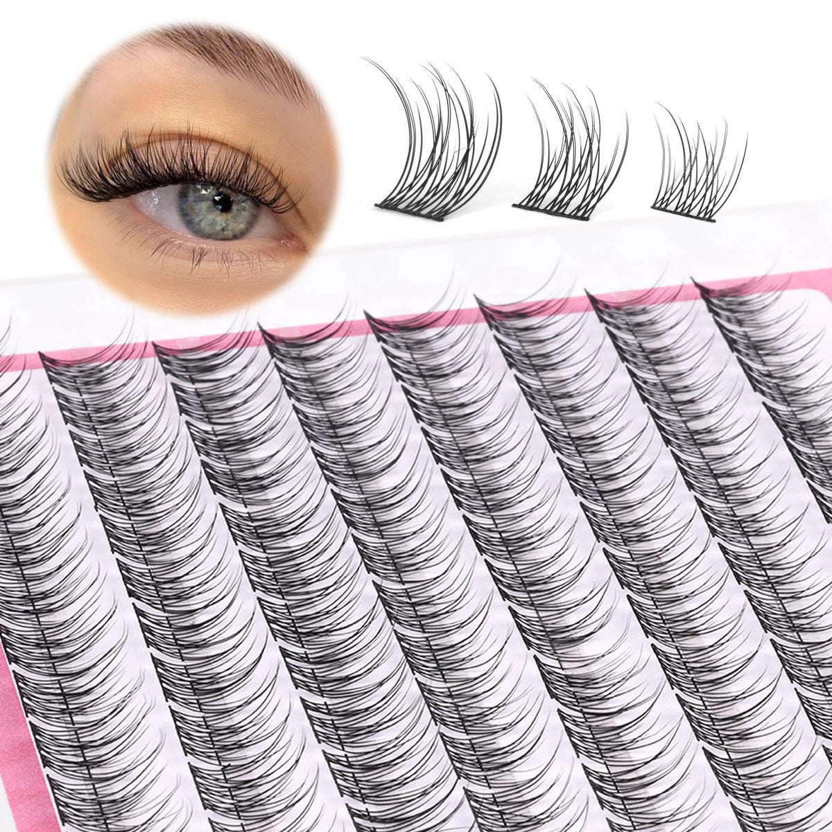 Natürliche Cluster Wimpern Wispy CC-Curly 9-11mm Gemischte Längen Individuelle DIY Wimpernverlängerung für Zuhause 96 Stück von Mavphnee