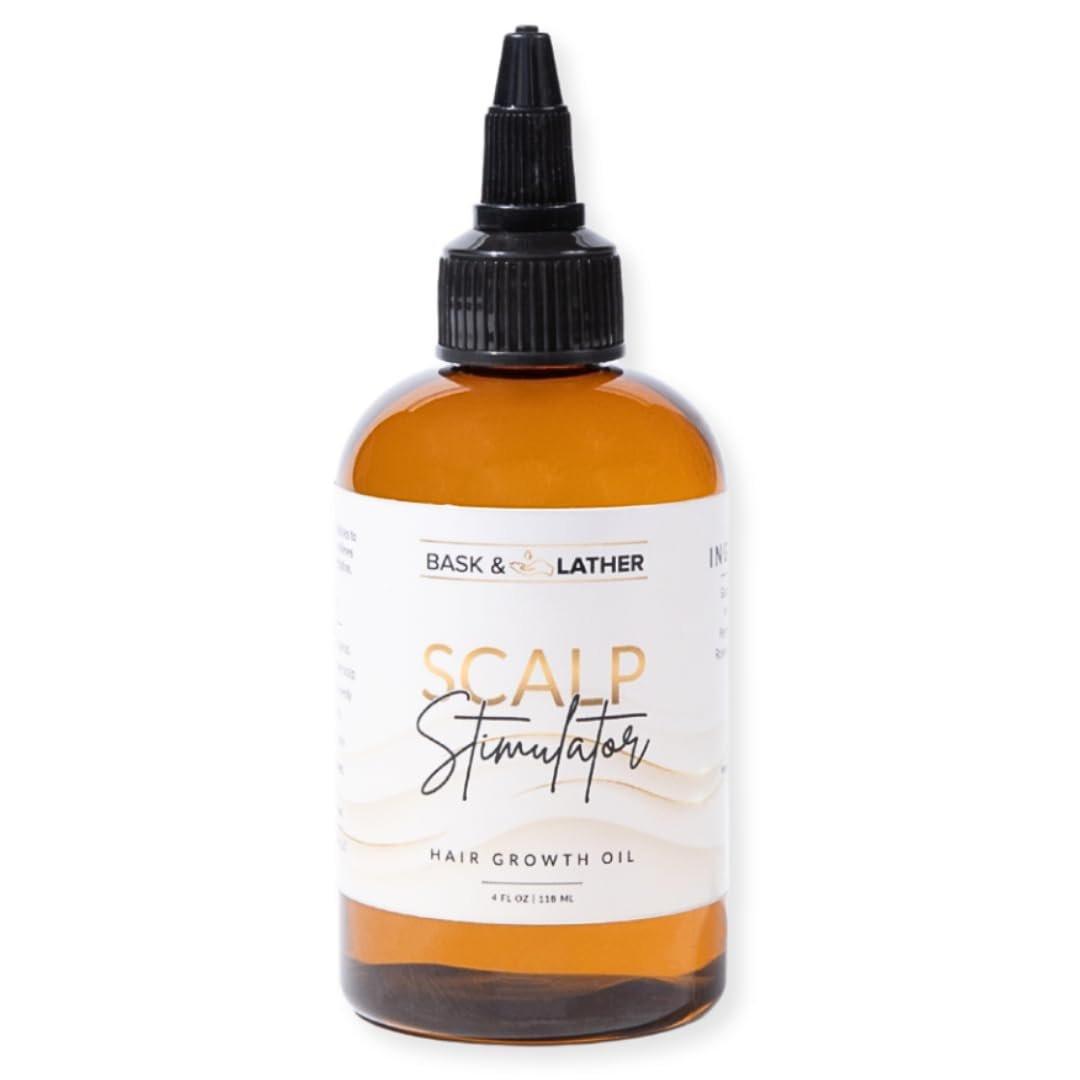 Bask & Lather Scalp Stimulator Haarwuchsöl – Kaltgepresste Minze & Rosmarin mit Traubenkernöl für natürliches Haarwachstum, 118 ml