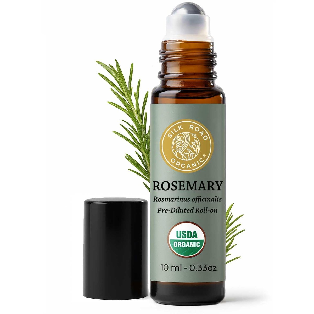 Silk Road Organic Bio Rosmarinöl & Jojoba Roll-On – USDA-zertifiziert, Fördert Haarwachstum & Gesundheit – 10 ml Aromatherapie-Roller