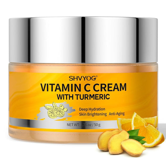 SHVYOG Vitamin C Feuchtigkeitscreme mit Kurkuma, Anti-Aging Gesichtscreme für straffe & strahlende Haut, gegen dunkle Flecken und Falten, 50 ml