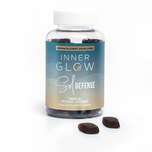 Inner Glow Sol Defense Gummies – Hautschutz & Nährstoffversorgung mit Polypodium Leucotomos & Niacinamid, Passionsfruchtgeschmack, 60 zuckerfreie Gummibärchen