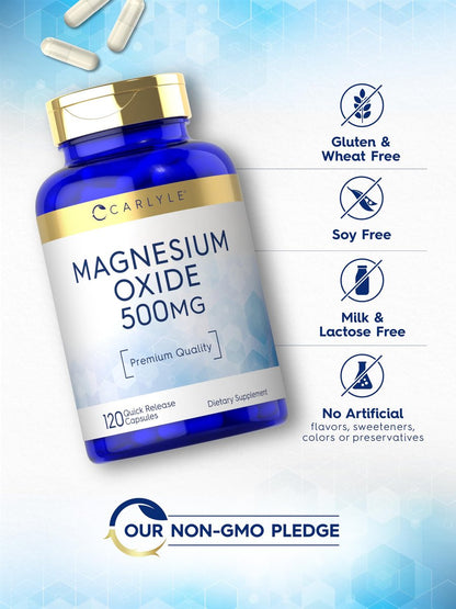 Carlyle Magnesiumoxid 500 mg – 120 Kapseln, Premium-Qualität, Nicht-GVO & Glutenfrei