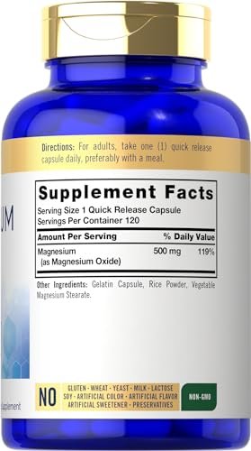 Carlyle Magnesiumoxid 500 mg – 120 Kapseln, Premium-Qualität, Nicht-GVO & Glutenfrei