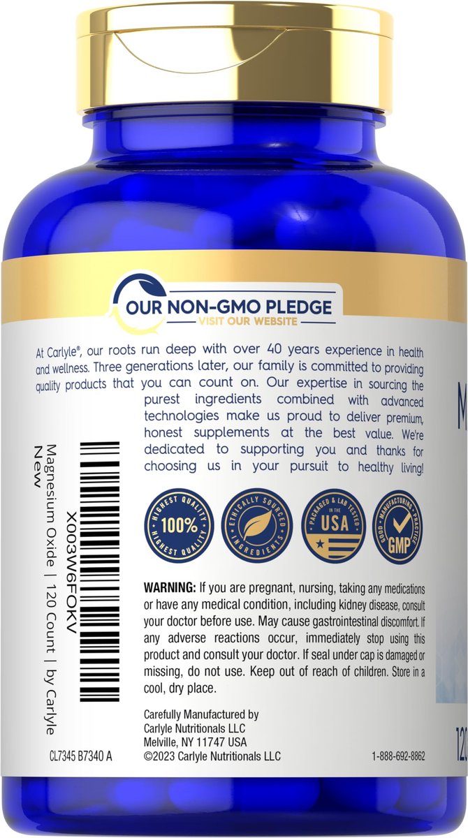 Carlyle Magnesiumoxid 500 mg – 120 Kapseln, Premium-Qualität, Nicht-GVO & Glutenfrei