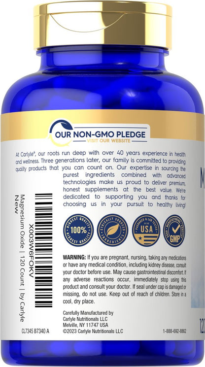 Carlyle Magnesiumoxid 500 mg – 120 Kapseln, Premium-Qualität, Nicht-GVO & Glutenfrei