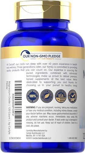 Carlyle Magnesiumoxid 500 mg – 120 Kapseln, Premium-Qualität, Nicht-GVO & Glutenfrei