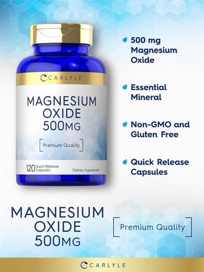 Carlyle Magnesiumoxid 500 mg – 120 Kapseln, Premium-Qualität, Nicht-GVO & Glutenfrei