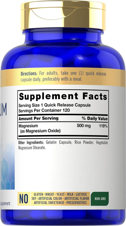 Carlyle Magnesiumoxid 500 mg – 120 Kapseln, Premium-Qualität, Nicht-GVO & Glutenfrei