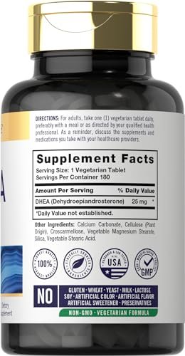 Carlyle DHEA Nahrungsergänzungsmittel für Frauen und Männer | 25 mg | 180 Tabletten | Vegetarisch, Nicht-GVO und Glutenfrei