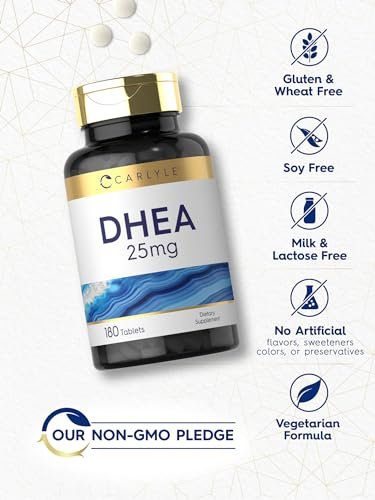 Carlyle DHEA Nahrungsergänzungsmittel für Frauen und Männer | 25 mg | 180 Tabletten | Vegetarisch, Nicht-GVO und Glutenfrei