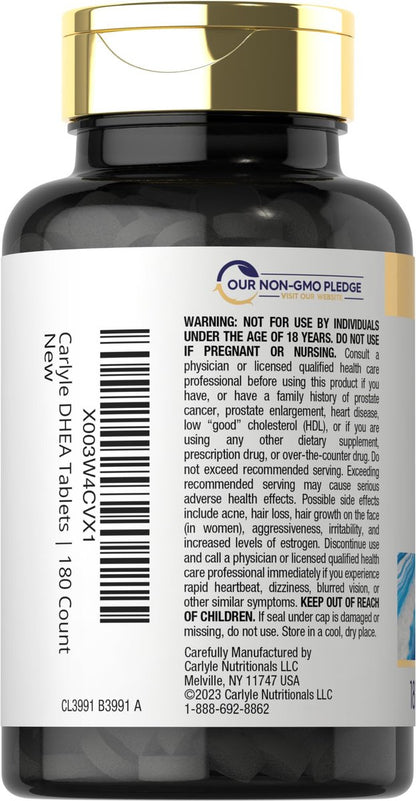 Carlyle DHEA Nahrungsergänzungsmittel für Frauen und Männer | 25 mg | 180 Tabletten | Vegetarisch, Nicht-GVO und Glutenfrei